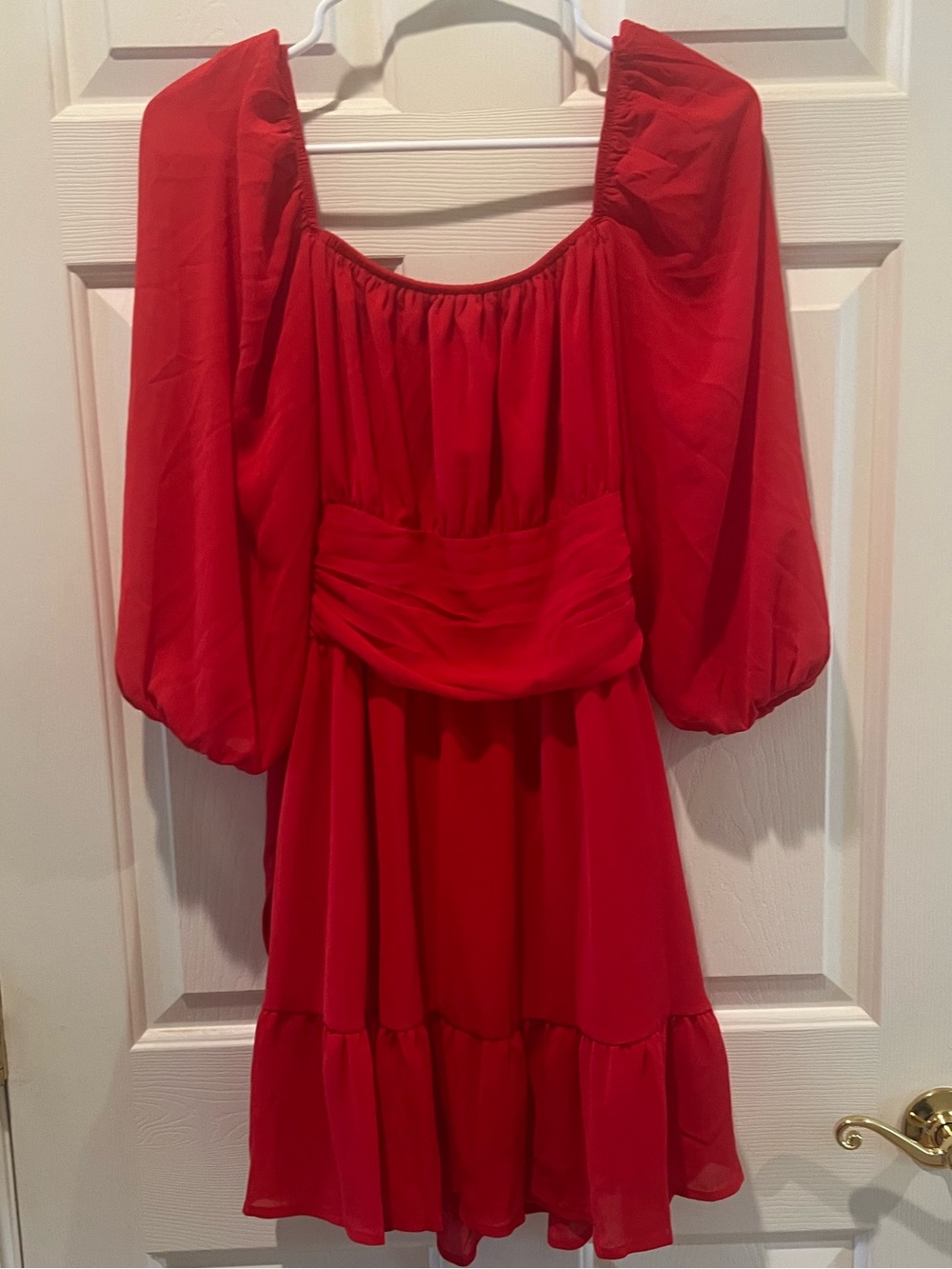 Women’s Lantern Sleeve Tie Back Ruffled Off Shoulder Mini Dress Medium